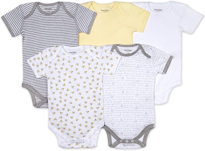 Burt's Bees Baby Organic Cotton Bodysuits – Baby Boy & Girl Short and Long Sleeve One-Pieces, 5-Pack