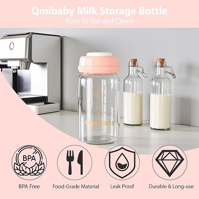 Breast Milk Storage Bottles 240ml 8oz BPA-Free Leak-Proof Baby Bottle for Breastmilk Storage Wide Neck Bottles with Screw Ring Sealing Disk Breastfeeding (Pink, 240ml-4Packs)
