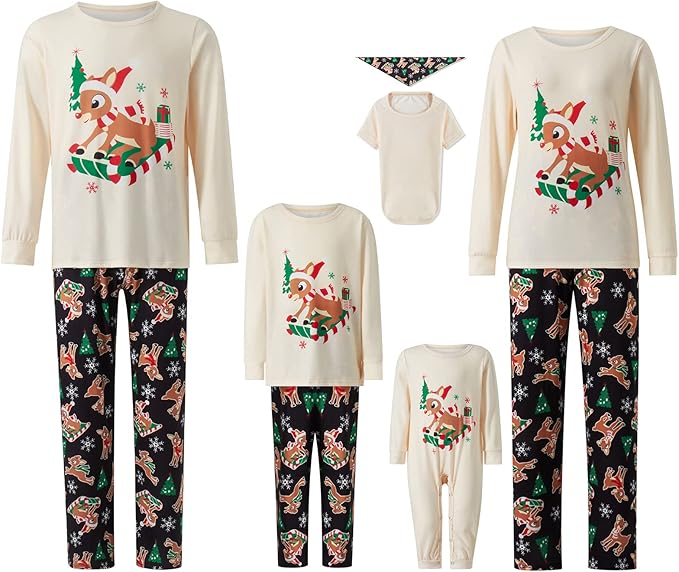 Awoscut Christmas Family Matching Pajamas Christmas Pjs Holiday Nightwear Sleepwear Sets Long Sleeve Pjs