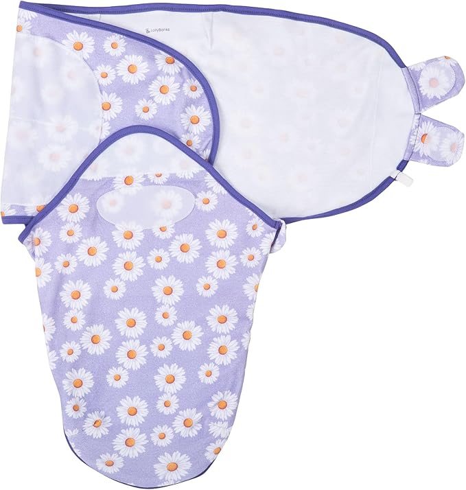 LollyBanks Baby Swaddles 100% Organic Cotton, 3-6 Months Baby Girl Swaddles with Easy Change Zipper, Swaddle Sack for Newborn Girls (Daisy Print)