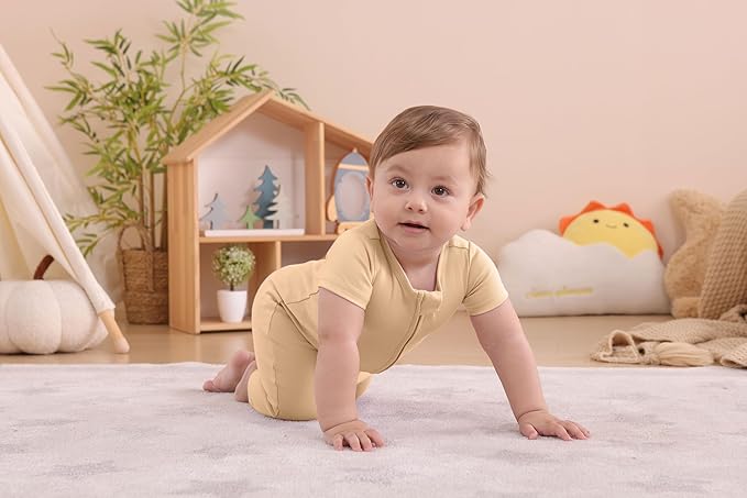 GUISBY Footless Short Sleeve Baby Pajamas with Zipper Cotton Infant Sleepwear