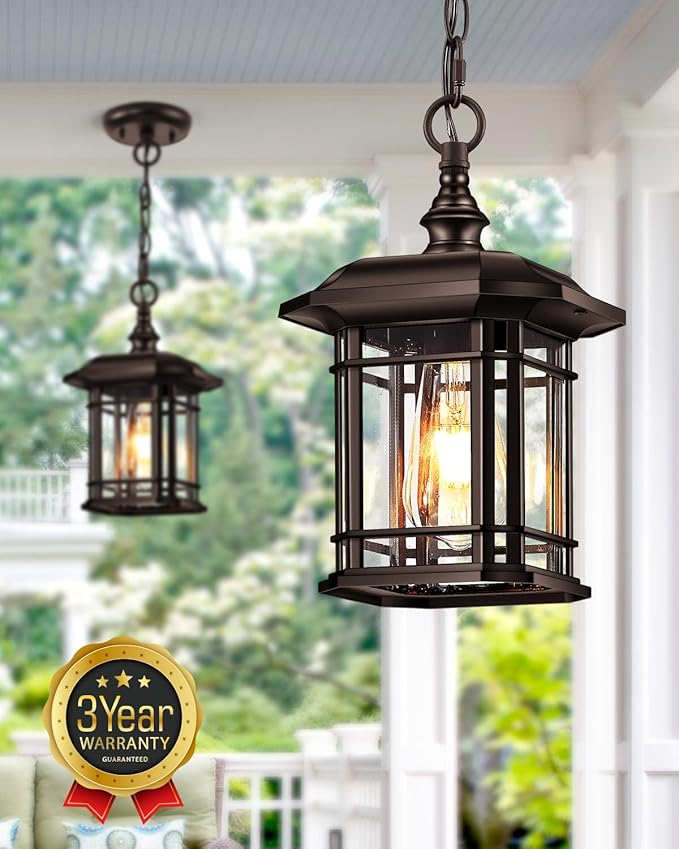 VIANIS Outdoor Pendant Light, Brown Outdoor Chandelier Sconce, Oil Rubbed Bronze Porch Lights Ceiling, Waterproof Hanging Lights for House, Patio, Garden, Anti-Rust, 100% Aluminum