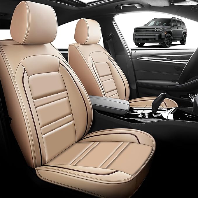 Seat Cover for Hyundai Car Santa fe 2001-2025 | Car Seat Covers Front Seats, Waterproof Seat Protectors, Automotive Front Seat Covers (Front Seat, Beige)
