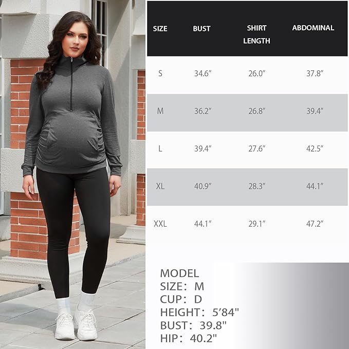 GINKANA Maternity Women's Long Sleeve Shirt Half Zipper Lapel Lightweight Casual Maternity Pullover with Pockets