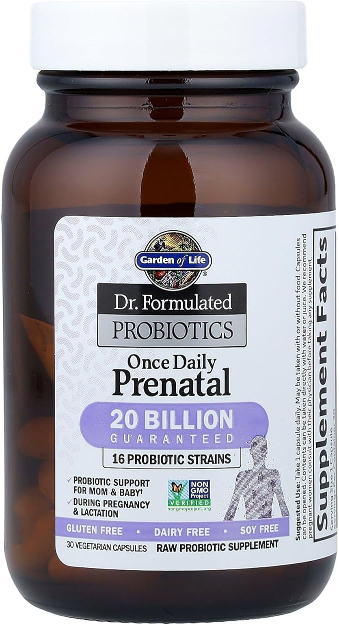 Garden of Life Dr. Formulated Probiotics Once Daily Prenatal - Acidophilus & Bifidobacteria Probiotic Support for Mom & Baby - Gluten, Dairy & Soy Free - 30 Count Vegetarian Capsules