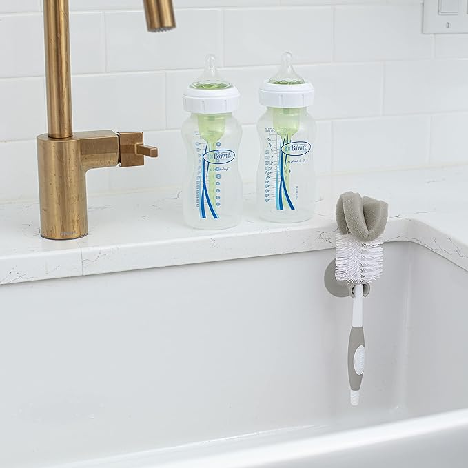 Dr. Brown's Baby Bottle Cleaning Brush with Sponge, Scrubber and Nipple Cleaner, Grey 1 Pack