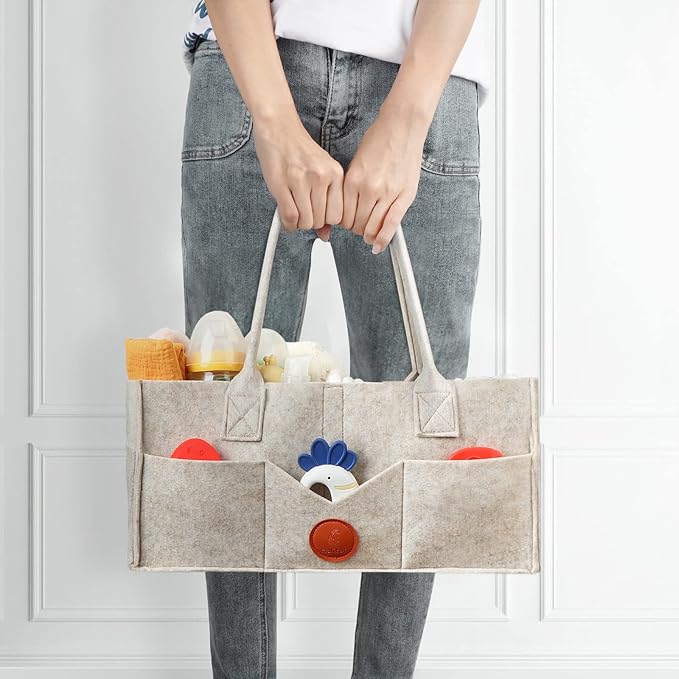 Maliton Baby Diaper Caddy Organizer for Changing Table, Nursery Storage Bin Basket with Handle, Felt Diaper Organizer Suitable for Indoor Outdoor (Khaki)