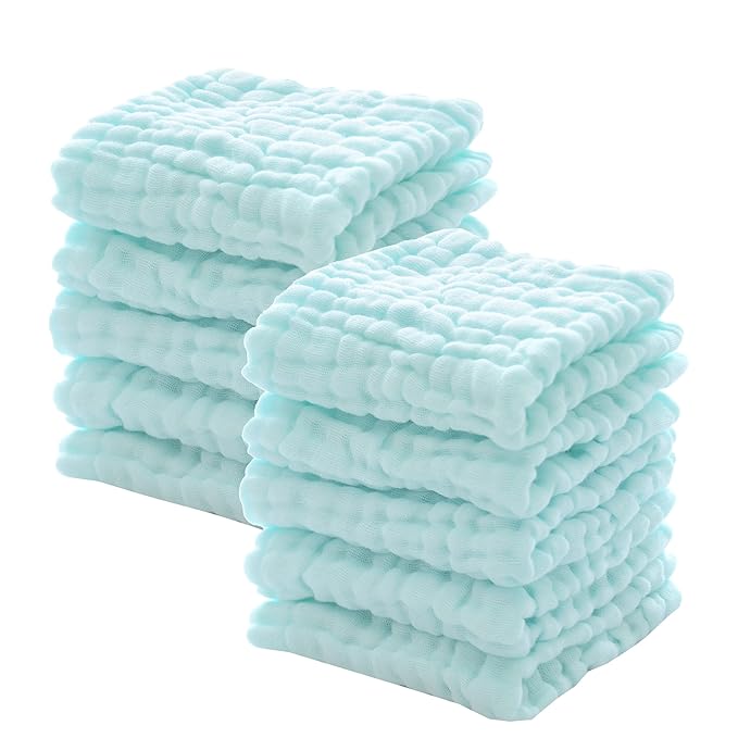 MUKIN Baby Washcloths - Natural Cotton Baby Wipes - Soft Newborn Face Towel for Sensitive Skin - 10 Pack 12x12 inches