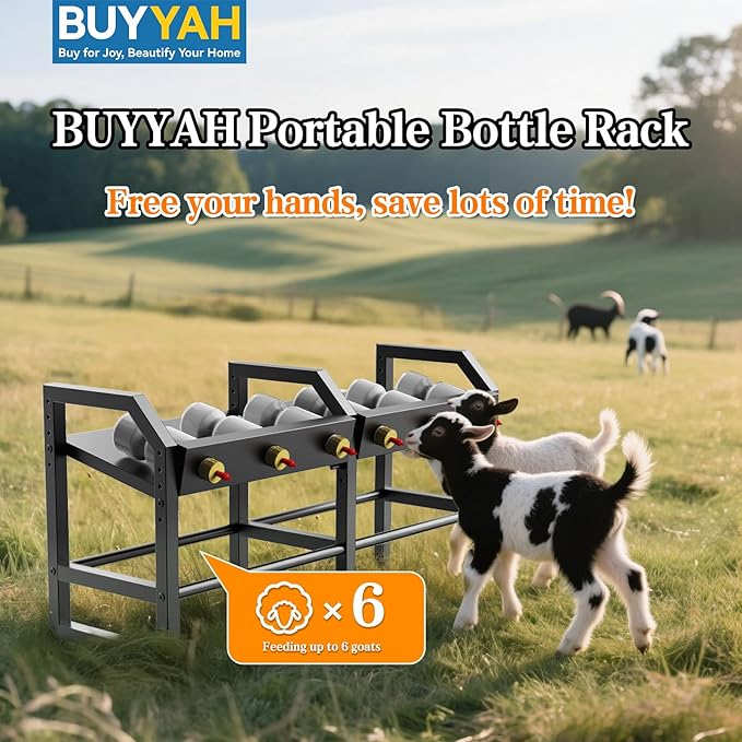 Portable Bottle Rack, Calf Bottle Holder, Free Standing Bottle Feeder Rack, 6 Feeding Ports Feed Baby Goat Sheep Lamb Puppy (Bottle NOT Included)