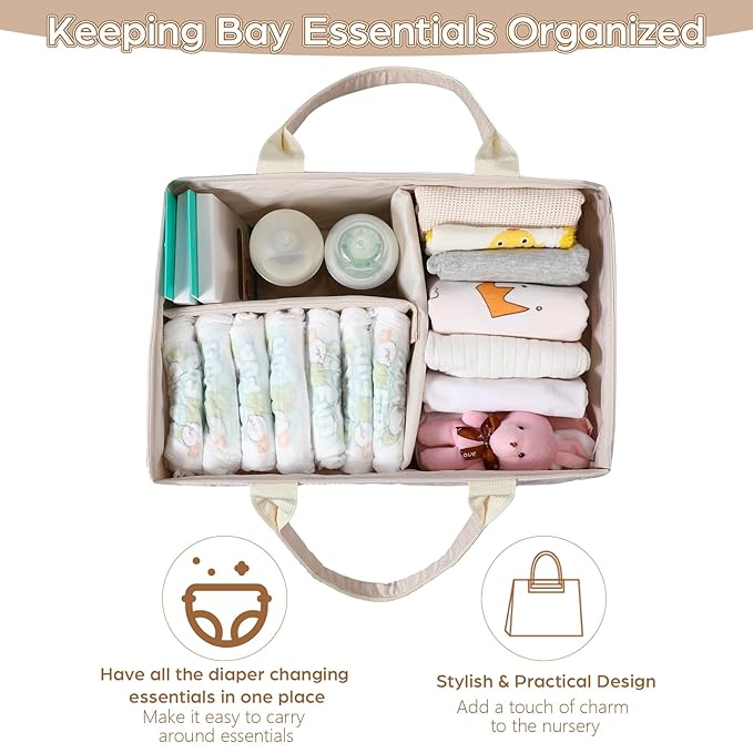 Ripeng 2 Pcs Large Baby Diaper Caddy Organizer with Handle, Babies Stylish Storage Basket for Newborn Nursery Newly Married Essentials and Diaper Caddy, Wedding Gift for Baby Shower and Car Storage