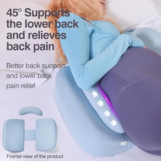 Pregnancy Pillows for Sleeping, Upgraded Memory Foam Maternity Pillow, Pregnancy Wedge Pillow for Pregnant Women with Cooling Removable, Washable Cover, Support for Belly,Back (Blue)