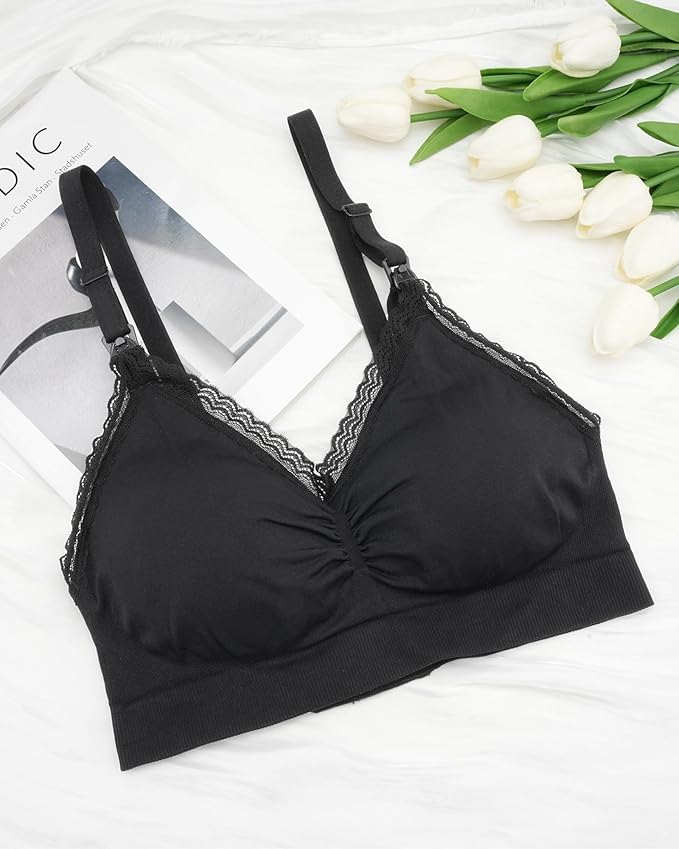 Stelle Lace Nursing Bras for Breastfeeding Seamless Pregnancy Maternity Wireless Bralette with Pads, Extenders