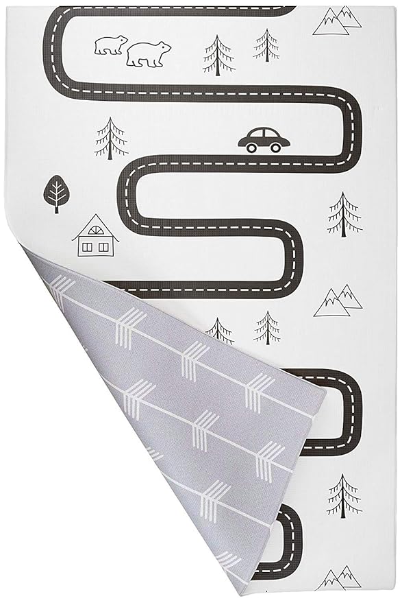 Baby Care Play Mat (Medium, Nordic Trails - Morning Fog Arrows) 73’’ x 49’’ Original One-Piece Reversible Rollable Waterproof Play Mat for Infants, Babies, Toddler, and Kids