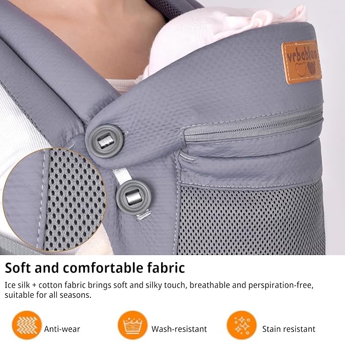 Baby Carrier Newborn to Toddler,Ergonomic Safe Soft Breathable Infant Carrier with Adjustable Head Neck Support - Outdoor Kangaroo Front & Back Carry Baby Carriers for Baby 8-40lbs(Grey