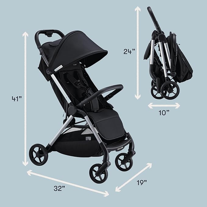 Colugo The One Stroller - Lightweight Easy Fold Compact Toddler and Baby Stroller for Travel, Large Storage Basket, One Hand Fold, Includes Raincover, Bumper Bar, Cupholder (Black)