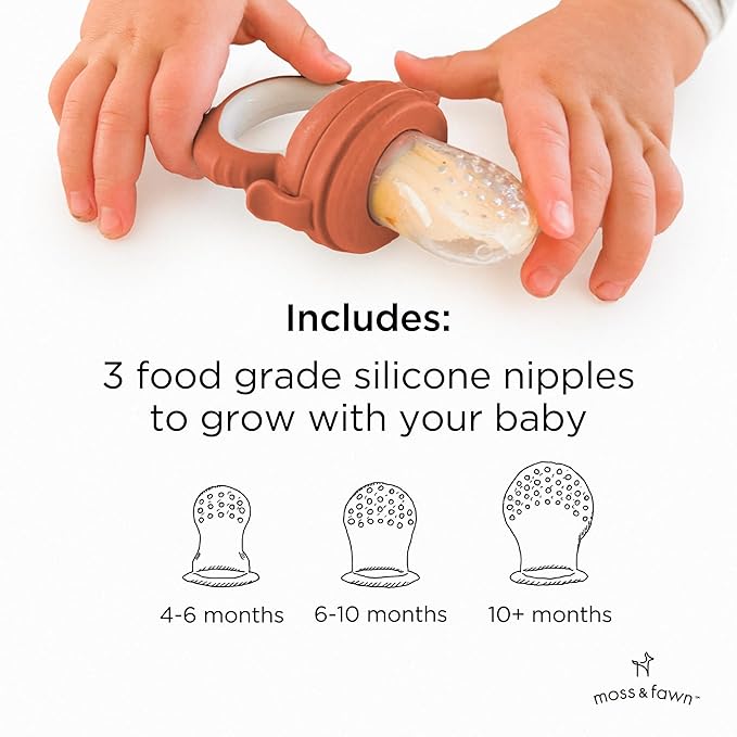 Moss and Fawn Forage Feeder - Soothing Silicone Frozen Breast Milk Popsicle & Baby Food Teething Toy, Pacifier, Fruit Feeder, & Teether - BPA, PVC & Phthalate-Free - Terracotta