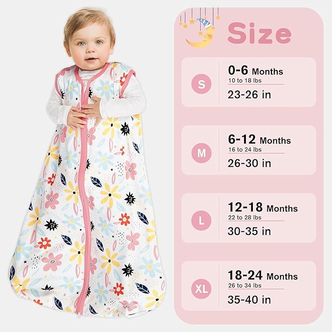 3 Pack Baby Sleep Sack 0-6 Months 100% Rayon Cotton Baby Sleeping Bag 2-Way Zipper Toddler Wearable Blankets Comfy Stretchy Lightweight TOG 0.3 （Heart&Pink&Floral）