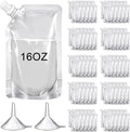 Meanplan 100 Pcs Plastic Pouches Bulk Reusable Squeeze Pouches Clear Plastic Juice Leak Proof Bags with Funnel for Party Favors Supplies(16 oz,Inclined Mouth)