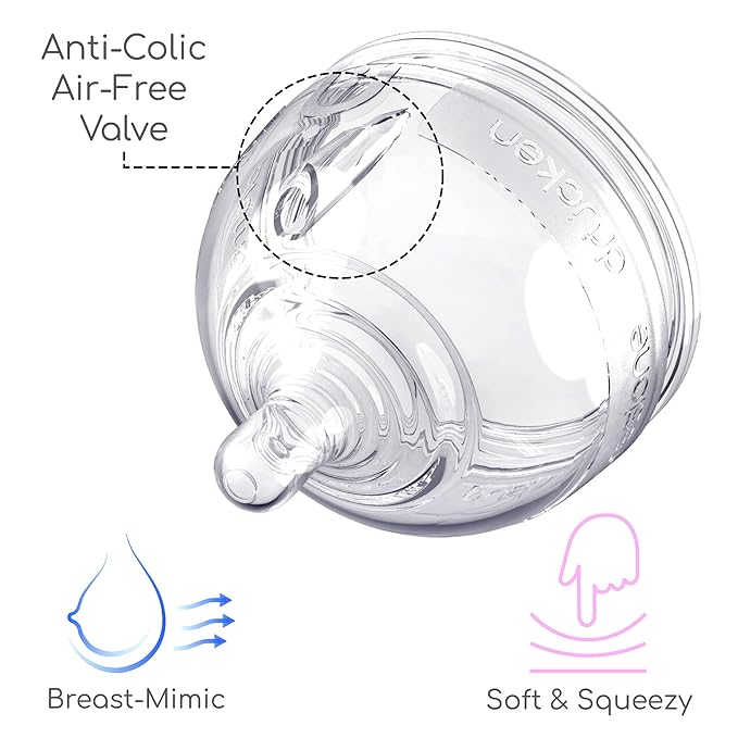 Inttero Breast-Mimic Anti-Colic & Air-Free Vent Nipples - Slow Flow (0-3 Months / 1 Hole) / 3-Pack
