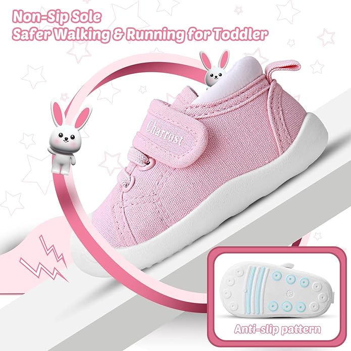 Baby Walking Shoes Toddler Girl Boy Soft Sole Breathable Cotton Canvas Shoes Infant Lightweight Non-Slip Safer Slip-on First Walkers Shoes Casual Tennis Wide Sneakers Rubber Soles Running Outdoor
