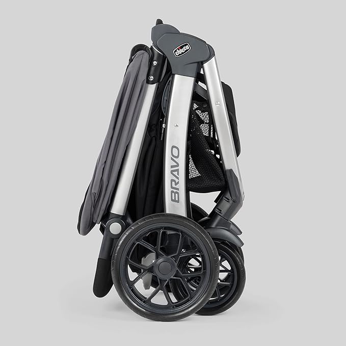 Chicco Bravo 3-in-1 Trio Travel System, Bravo Quick-Fold Stroller with KeyFit 30 Infant Car Seat and Base, Car Seat and Stroller Combo | Brooklyn/Navy