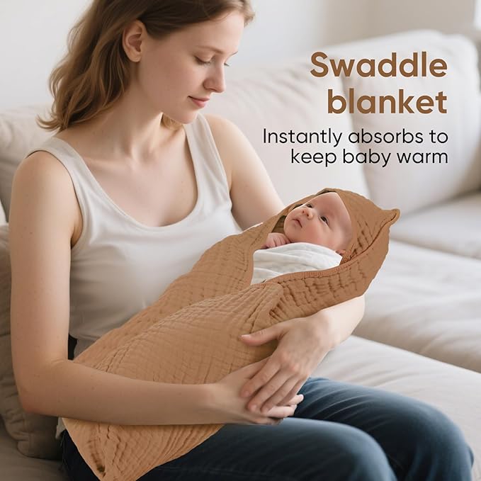 Muslin Hooded Baby Towels 100% Cotton ，Super Soft Muslin Baby Bath Towel - 32 x 32 Inches, Suitable for Newborn and Young Children up to 3 Years Old. (Light Pink & Dark Pink)