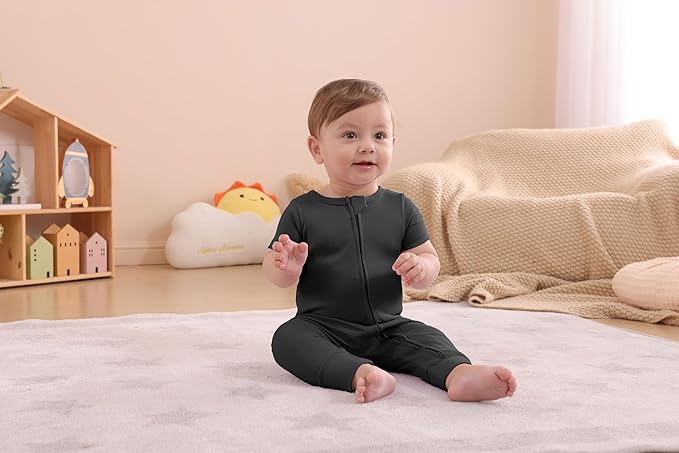 GUISBY Footless Short Sleeve Baby Pajamas with Zipper Cotton Infant Sleepwear