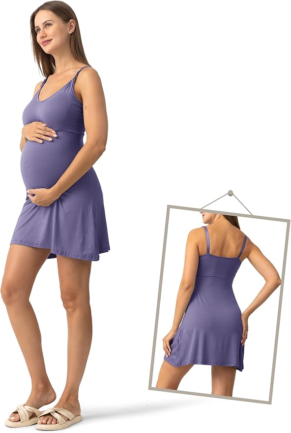 SUNNYBUY Women's Nursing Nightgown Maternity Robe Set, 3 in 1 Labor Delivery Breastfeeding Dress Postpartum Sleepwear