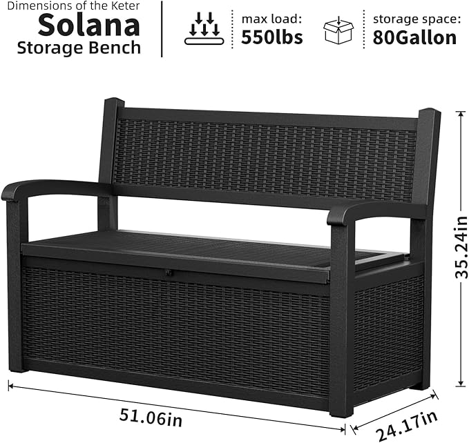 Outdoor Storage Bench - Waterproof Resin Patio Bench with Storage, All-Weather Durable Design for Garden, Deck, or Patio