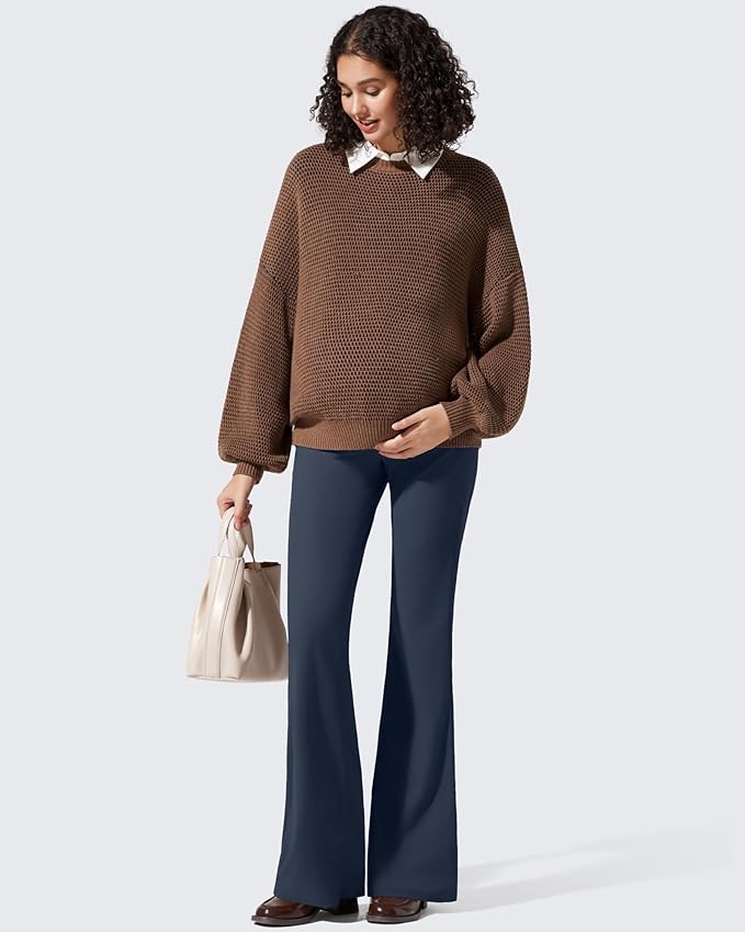 G4Free Ribbed Maternity Flare Yoga Pants with Pockets Over The Belly Pregnancy Bell Bottom Leggings