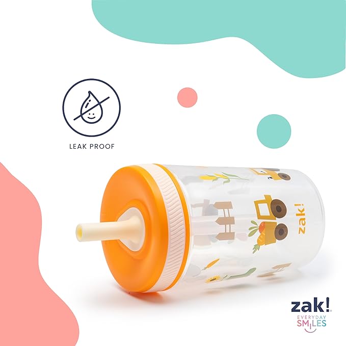 Zak Designs Kelso Toddler Cups For Travel or At Home, 15oz 2-Pack Durable Plastic Sippy Cups With Leak-Proof Design is Perfect For Kids (Silly Goose, Harvest)