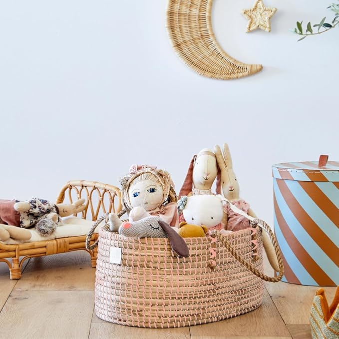 BEBE BASK Premium Light Blue Baby Diaper Caddy Organizer -Handmade - Seagrass Basket With Cotton Divider - Award-Winning & Luxury Diaper Caddy Basket - (Dove)