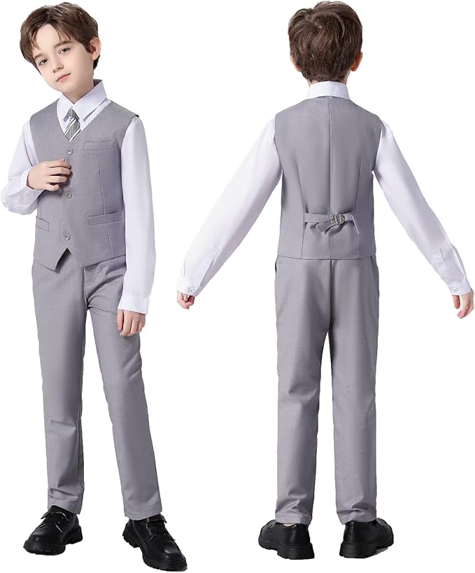 Boys Suit Set Slim Fit Kids Formal Suits Toddler Tuxedo Wedding Prom Classic Suits for Boy Teen Black Blue Dress Outfit