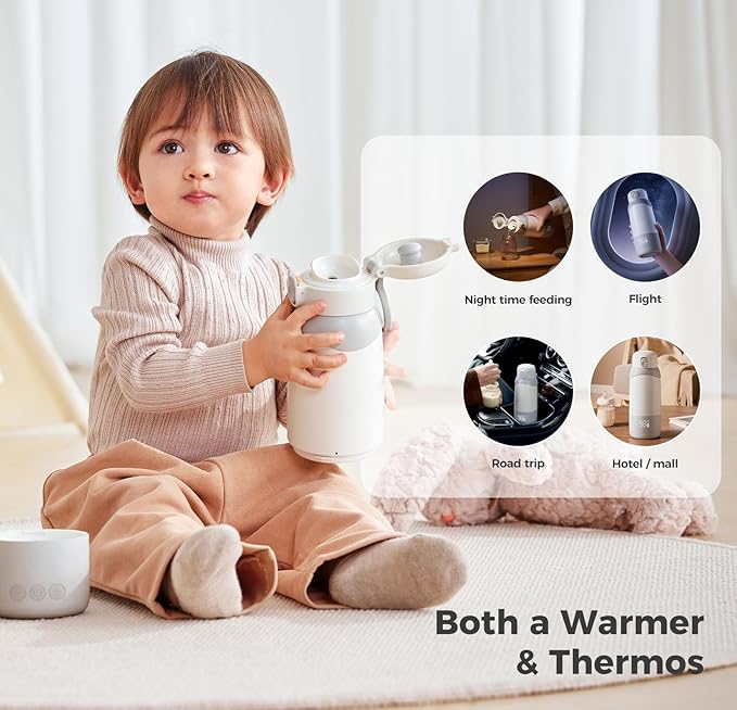 BOLOLO Portable Milk Warmer Pro for Travel, Detachable Bottle Warmer with Rapid and Stable Heating for Breast Milk & Water, 17.5 oz Capacity and Extended Battery Life for on the Go