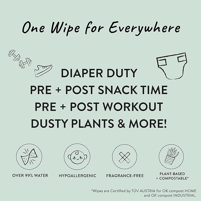 The Honest Company Clean Conscious Multi-Use Wipes Hypoallergenic and Unscented for Sensitive Baby Skin Over 99% Water Compostable Plant Based Baby Wipes Balance Blues 60 Count