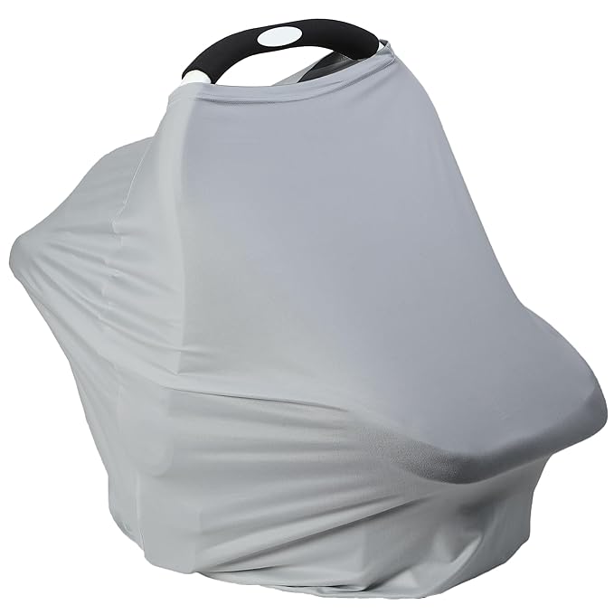 Breathable Car Seat Cover for Babies – Multi-Purpose Soft Rayon Nursing Cover for Breastfeeding, High Stretchy Infant Carseat Canopy, Stroller Cover (Smooth Rayon, Light Grey)
