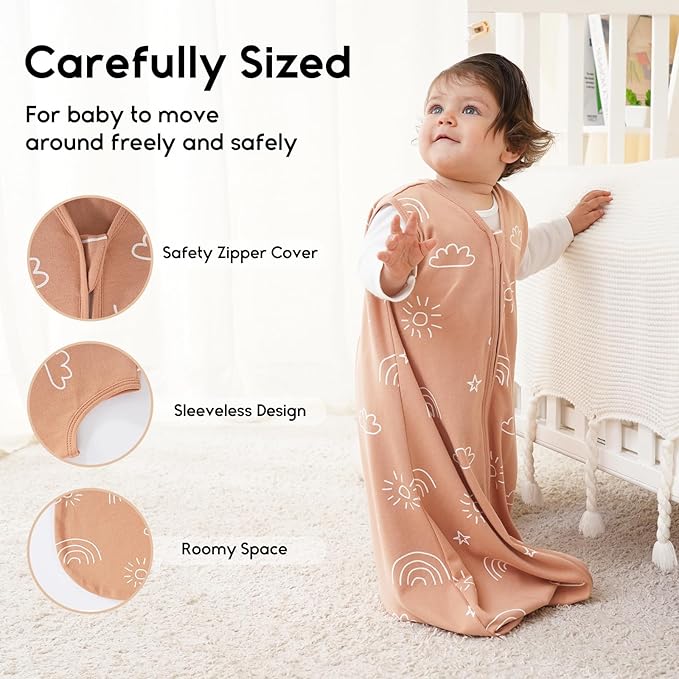 Yoofoss Baby Sleep Sack 0-6 Months 0.5 Tog Wearable Blanket for Baby, 3 Pack 100% Organic Cotton Infant Toddler Sleeping Sack 2-Way Zipper Lightweight Sleep Sack