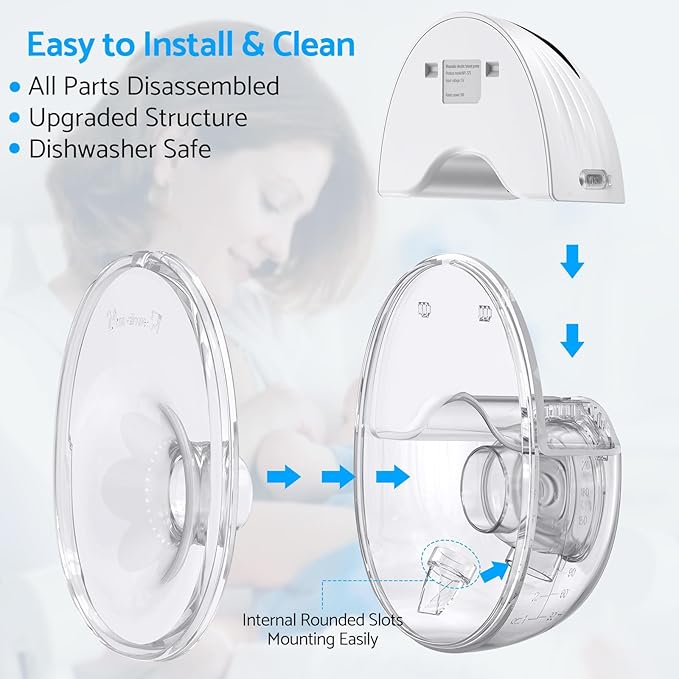 Hands Free Breast Pump - Wearable Breastpump with 4 Mode & 12 Levels, Portable Electric Breast Pump, Strong Suction, Low Noise, 24/21/19mm Flange (1 Pack)