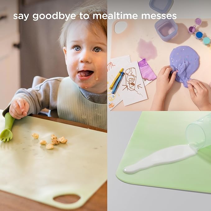 Olababy Fold N Go Silicone Placemat w Travel Case | Dishwasher Safe, BPA Free, Non-Slip, Waterproof | Mini Dining Mat for Infants, Babies, Toddlers and Kids (1, Blueberry)