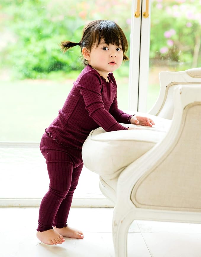 VAENAIT BABY 6M-12Y Infant Kids Toddler Junior Girls Soft Comfy Modal Tencel Shirring Sleepwear Pajamas 2pcs Set