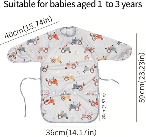 2-Pack Long Sleeve Baby Bib,Coverall Baby Bibs for Eating,Waterproof,Attaches to Highchair&Table,Ages 1 to 3 Years