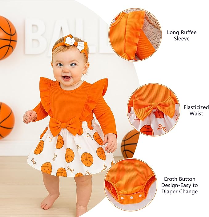 Chichoo Baby Girl Clothes Infant Fall Winter Outfits Newborn Long Sleeve Romper Dress Ruffle Bodysuit With Headband