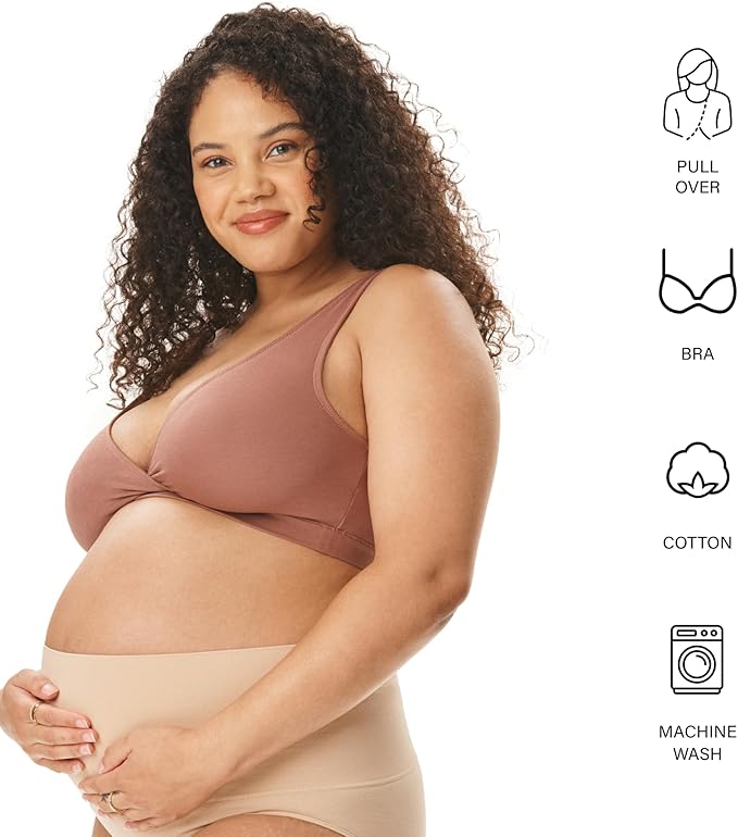 Motherhood Maternity Womens Soft Cotton Spandex Wrap Front Maternity & Nursing Sleep Bralette Bra S-3x