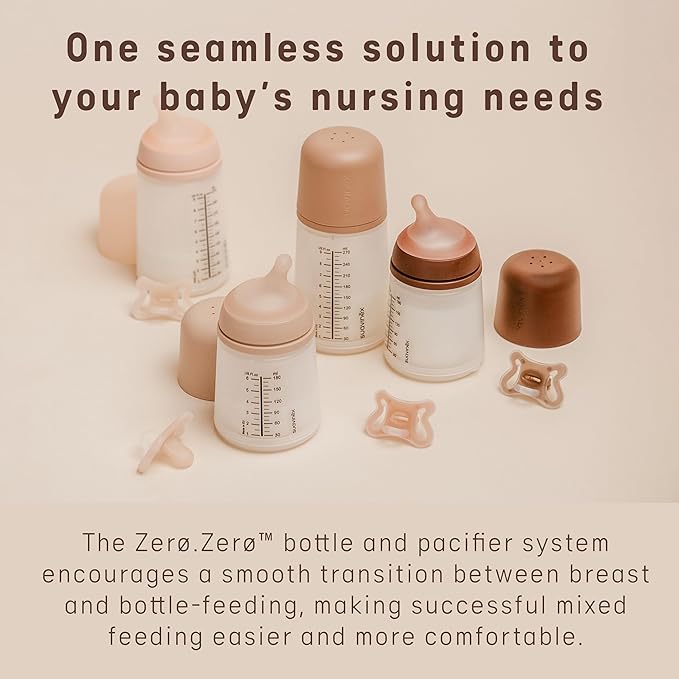 Suavinex Zero Zero Newborn Starter Set Small Anti Colic Baby Bottle + Pacifier, No 1 Spanish Baby Bottle Brand, Minimizes Bottle Rejection & Nipple Confusion, Adaptable Flow - Deep