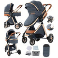 2 in 1 Baby Stroller with Bassinet Mode, Reversible Infant Pram, One-Click Folding, Newborn Travel Stroller, Convertible Toddler Standard Pram Carriage (X2US-Blue)