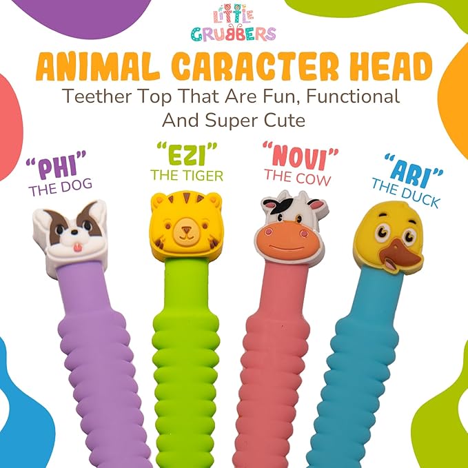 3-in-1 Silicone Baby Spoon Self Feeding 6+ Months - Pediatric OT Designed Teether Spoon, BPA Free Toddler Utensils, Mess-Free, Fun for Baby Led Weaning Supplies, Duck & Tiger