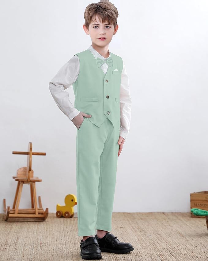 SANGTREE Boys Cotton Linen Suit Formal Set Baby Clothes Boy Gentleman Wedding Ring Bearer Outfits, 3 Months - 9 Years