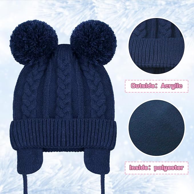 Duoyeree Toddler Winter Hat with Earflap Scarf Hood Thick Warm Kids Skull Cap for Baby Girls Boys