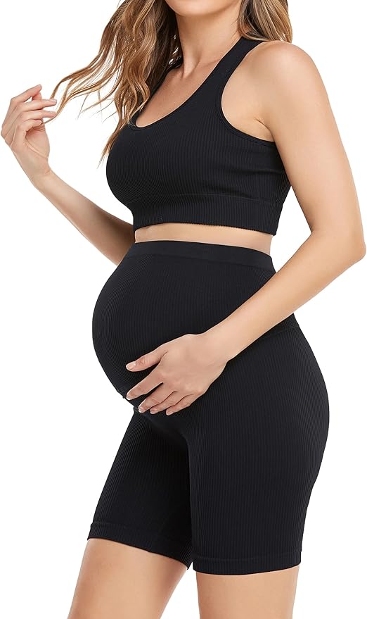 Women's Maternity 2 Piece Outfit Set - Bra & Shorts for Pregnancy - Yoga workout Lounge Wear Sets