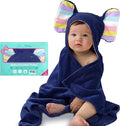 VOOVA & MOVAS Thick Baby Hooded Bath Towel - 100% Cotton,500GSM, 33x31.5 Inches,0-2Years, Super Absorbent Large Towel with Cute Elephant Ears Hood for Newborn, Baby, Infant, Baby Essentials,Navy